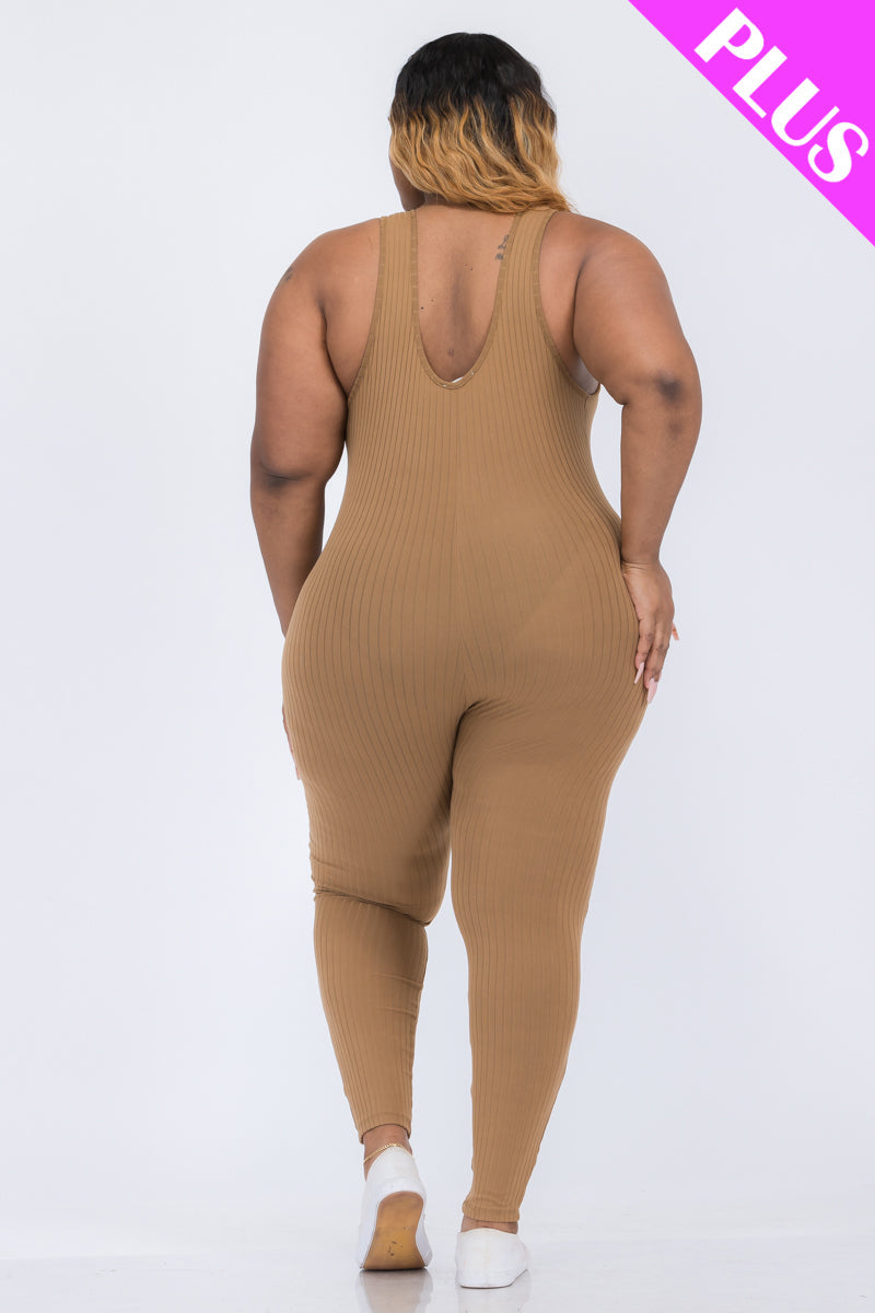 Plus Ribbed Scoop Neck Bodycon Jumpsuit (CAPELLA) - Capella Apparel