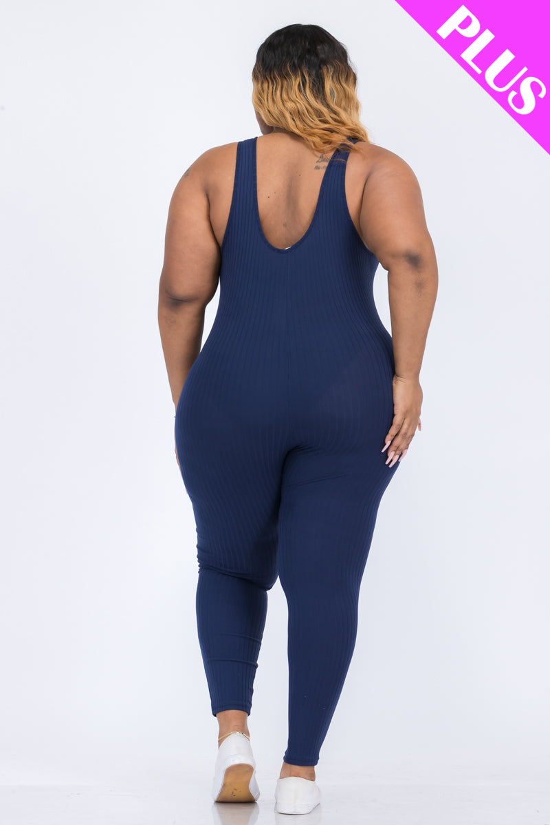 Plus Ribbed Scoop Neck Bodycon Jumpsuit - Wholesale Capella Apparel