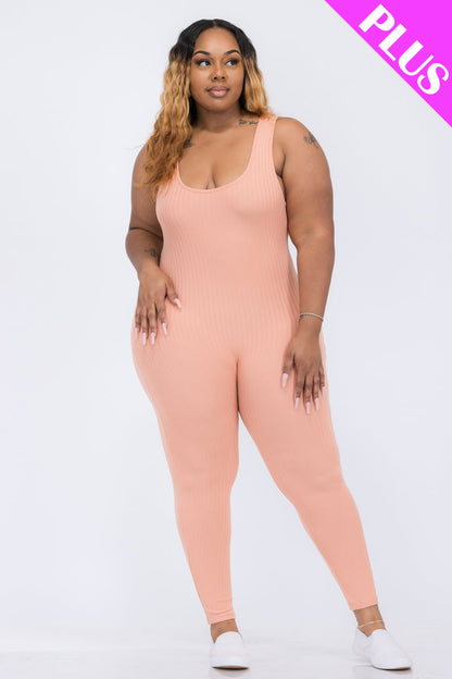 Plus Ribbed Scoop Neck Bodycon Jumpsuit (CAPELLA) - Capella Apparel