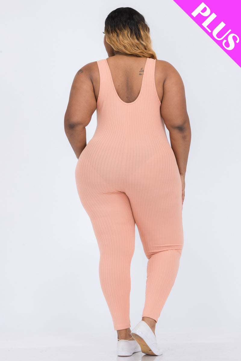 Plus Ribbed Scoop Neck Bodycon Jumpsuit - Wholesale Capella Apparel