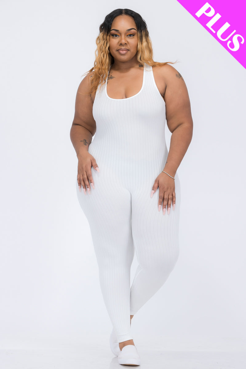 Plus Ribbed Scoop Neck Bodycon Jumpsuit - Wholesale Capella Apparel