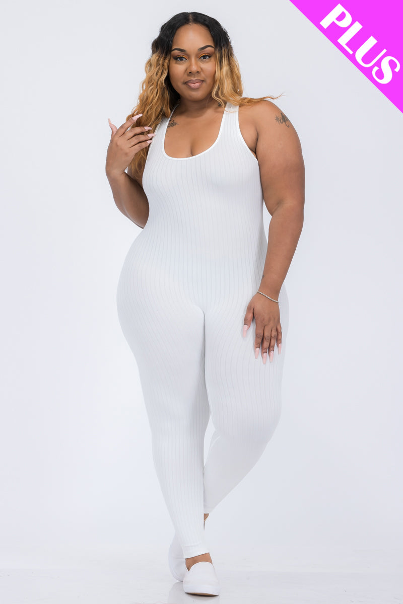 Plus Ribbed Scoop Neck Bodycon Jumpsuit - Wholesale Capella Apparel