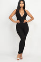 Halter V Neck Ribbed Bodycon Jumpsuit - Wholesale Capella Apparel