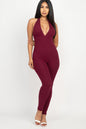 Halter V Neck Ribbed Bodycon Jumpsuit - Wholesale Capella Apparel