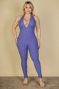 Plus Size Halter V Neck Ribbed Bodycon Jumpsuit (CAPELLA) - Capella Apparel