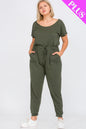 Plus Size Solid Drawstring Short Sleeve Jumpsuit - Wholesale Capella Apparel