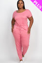 Plus Size Solid Drawstring Short Sleeve Jumpsuit - Wholesale Capella Apparel