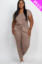 Plus Size Solid Drawstring Short Sleeve Jumpsuit - Wholesale Capella Apparel