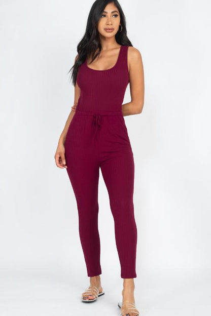 Ribbed Sleeveless Drawstring Jumpsuit - Wholesale Capella Apparel