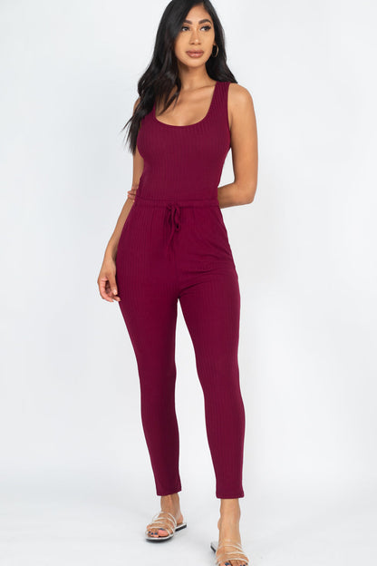 Ribbed Sleeveless Drawstring Jumpsuit (CAPELLA) - Capella Apparel