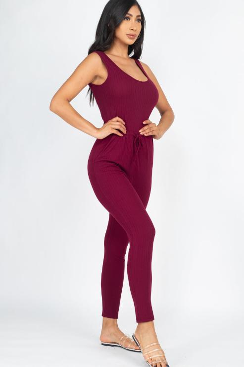 Ribbed Sleeveless Drawstring Jumpsuit - Wholesale Capella Apparel