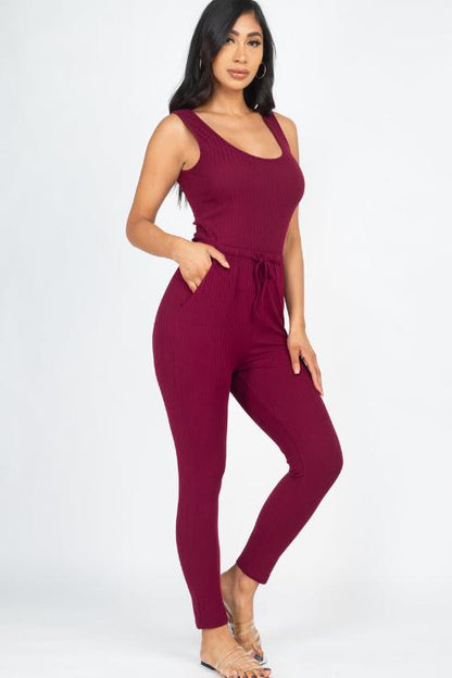 Ribbed Sleeveless Drawstring Jumpsuit - Wholesale Capella Apparel