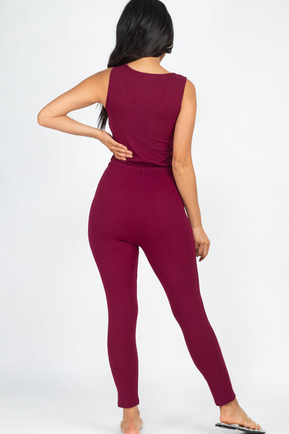 Ribbed Sleeveless Drawstring Jumpsuit (CAPELLA) - Capella Apparel