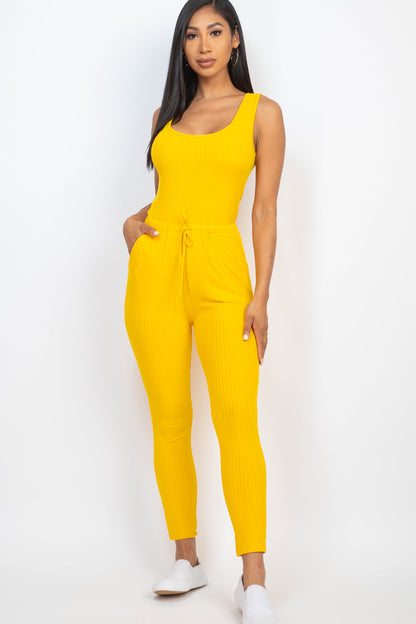 Ribbed Sleeveless Drawstring Jumpsuit (CAPELLA) - Capella Apparel