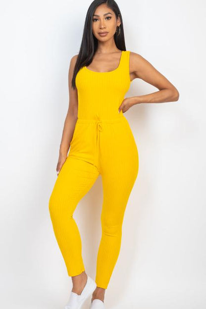 Ribbed Sleeveless Drawstring Jumpsuit - Wholesale Capella Apparel