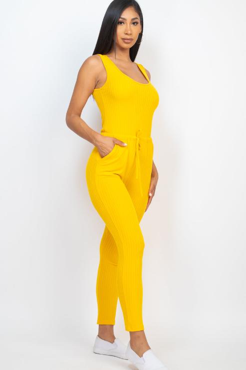 Ribbed Sleeveless Drawstring Jumpsuit - Wholesale Capella Apparel