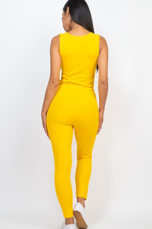 Ribbed Sleeveless Drawstring Jumpsuit - Wholesale Capella Apparel