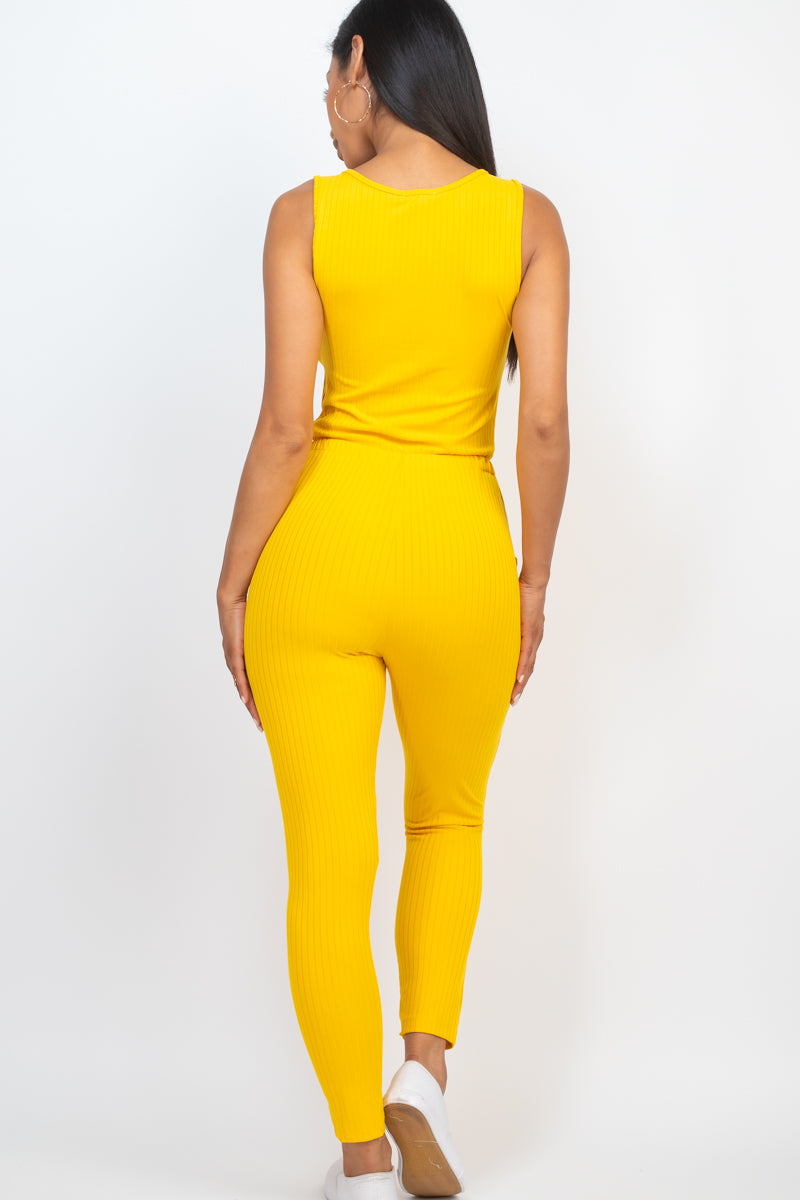 Ribbed Sleeveless Drawstring Jumpsuit (CAPELLA) - Capella Apparel