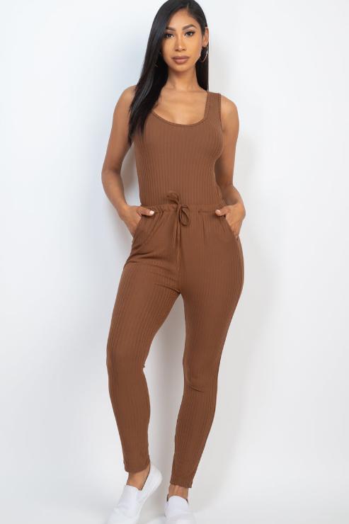 Ribbed Sleeveless Drawstring Jumpsuit - Wholesale Capella Apparel