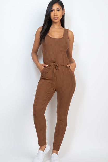 Ribbed Sleeveless Drawstring Jumpsuit (CAPELLA) - Capella Apparel