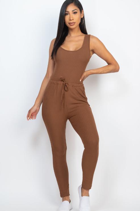 Ribbed Sleeveless Drawstring Jumpsuit - Wholesale Capella Apparel