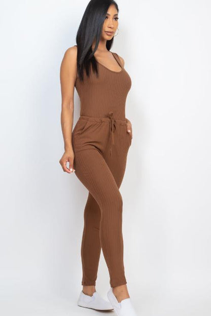 Ribbed Sleeveless Drawstring Jumpsuit - Wholesale Capella Apparel