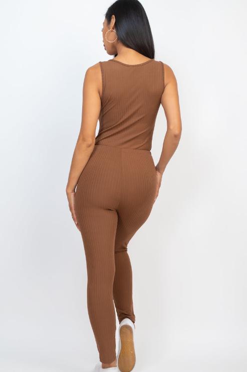 Ribbed Sleeveless Drawstring Jumpsuit - Wholesale Capella Apparel