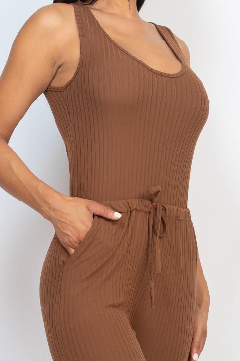 Ribbed Sleeveless Drawstring Jumpsuit - Wholesale Capella Apparel