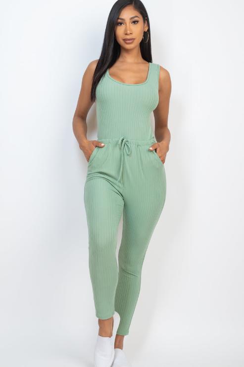 Ribbed Sleeveless Drawstring Jumpsuit - Wholesale Capella Apparel