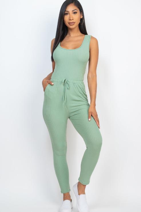 Ribbed Sleeveless Drawstring Jumpsuit - Wholesale Capella Apparel