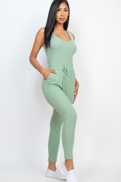 Ribbed Sleeveless Drawstring Jumpsuit - Wholesale Capella Apparel