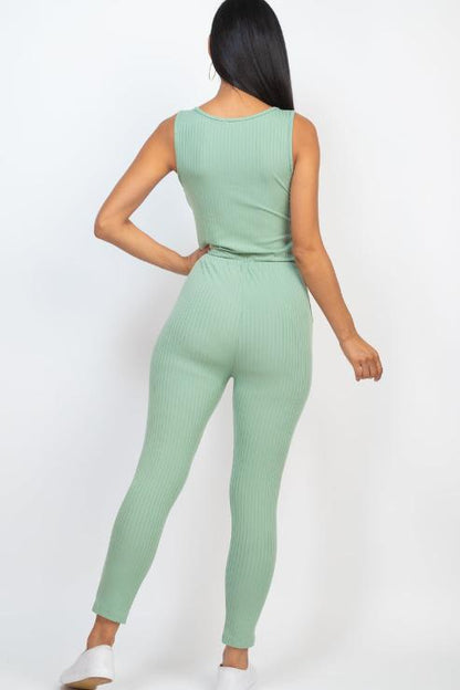 Ribbed Sleeveless Drawstring Jumpsuit - Wholesale Capella Apparel