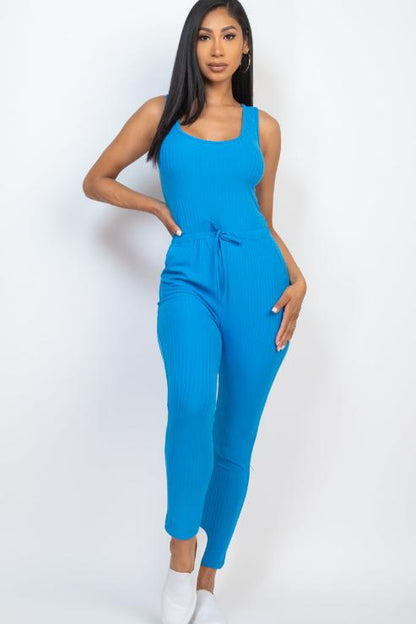 Ribbed Sleeveless Drawstring Jumpsuit - Wholesale Capella Apparel