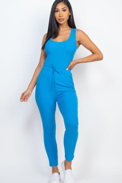 Ribbed Sleeveless Drawstring Jumpsuit - Wholesale Capella Apparel