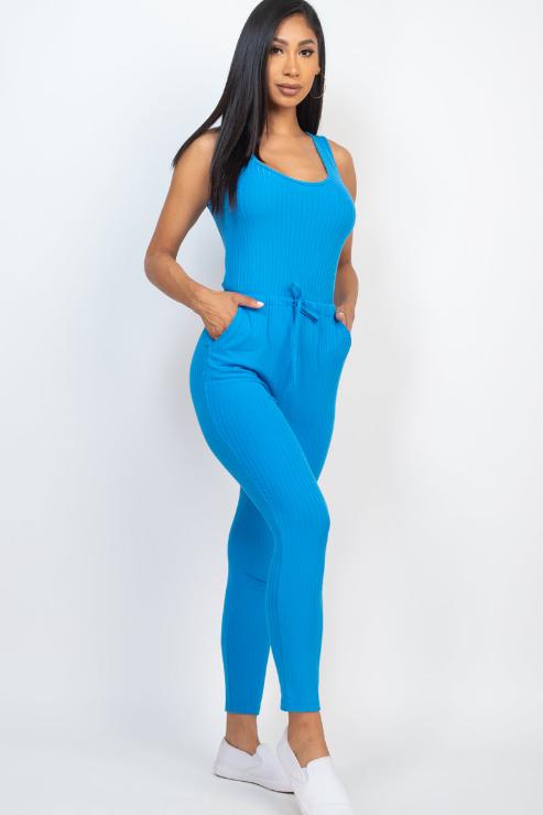 Ribbed Sleeveless Drawstring Jumpsuit - Wholesale Capella Apparel