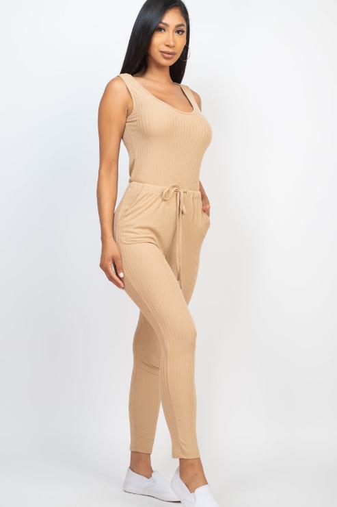 Ribbed Sleeveless Drawstring Jumpsuit - Wholesale Capella Apparel