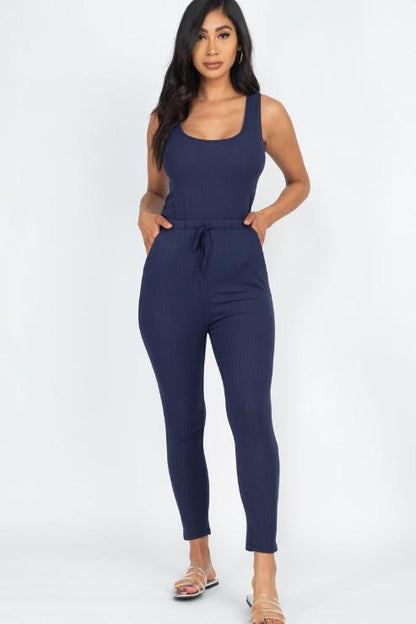 Ribbed Sleeveless Drawstring Jumpsuit - Wholesale Capella Apparel