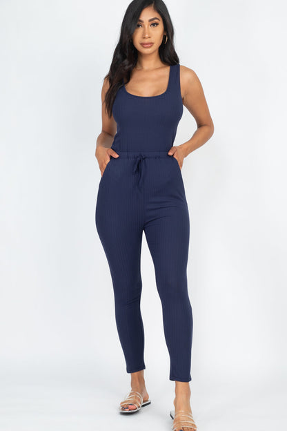 Ribbed Sleeveless Drawstring Jumpsuit (CAPELLA) - Capella Apparel