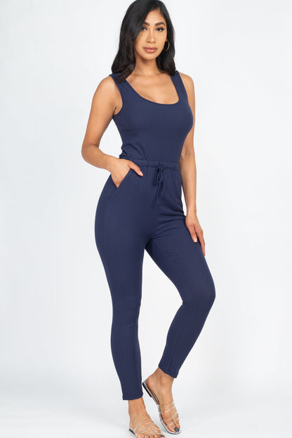 Ribbed Sleeveless Drawstring Jumpsuit (CAPELLA) - Capella Apparel