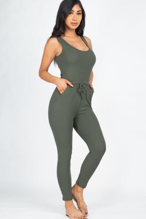 Ribbed Sleeveless Drawstring Jumpsuit - Wholesale Capella Apparel