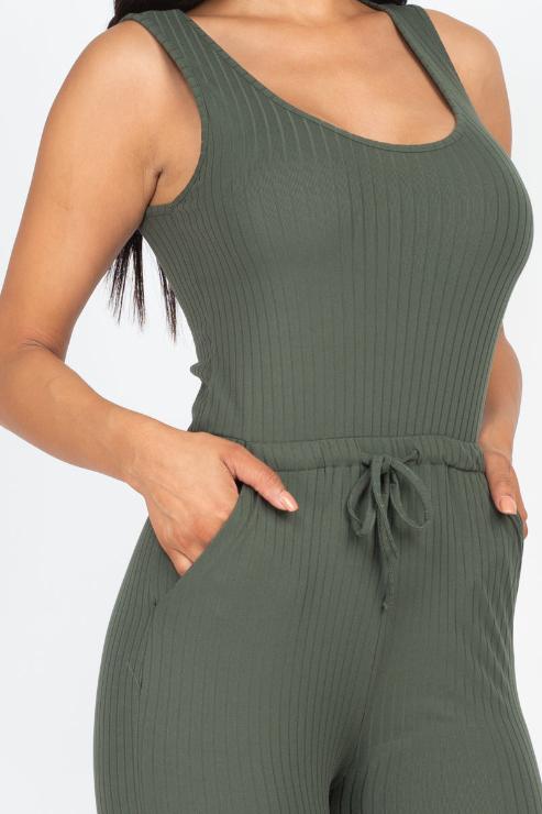 Ribbed Sleeveless Drawstring Jumpsuit - Wholesale Capella Apparel