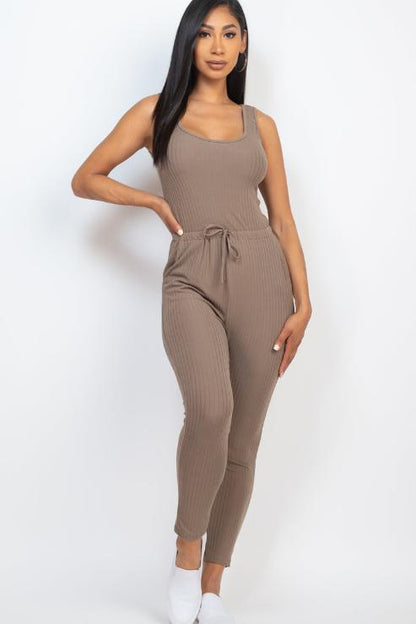 Ribbed Sleeveless Drawstring Jumpsuit - Wholesale Capella Apparel