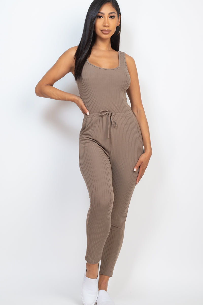 Ribbed Sleeveless Drawstring Jumpsuit (CAPELLA) - Capella Apparel