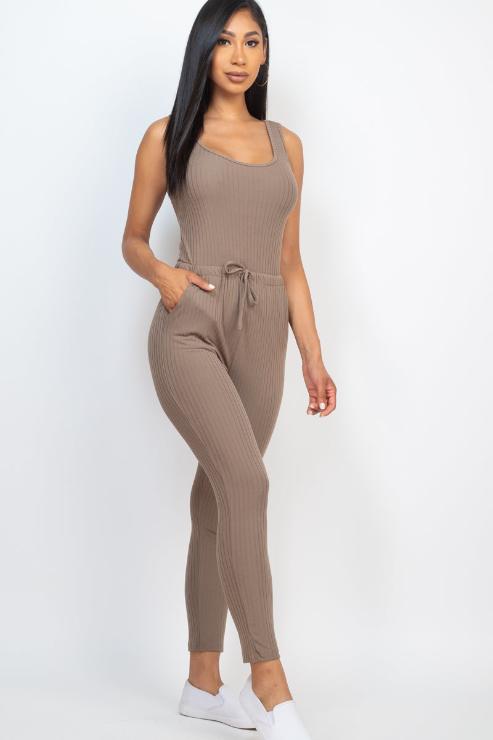 Ribbed Sleeveless Drawstring Jumpsuit - Wholesale Capella Apparel