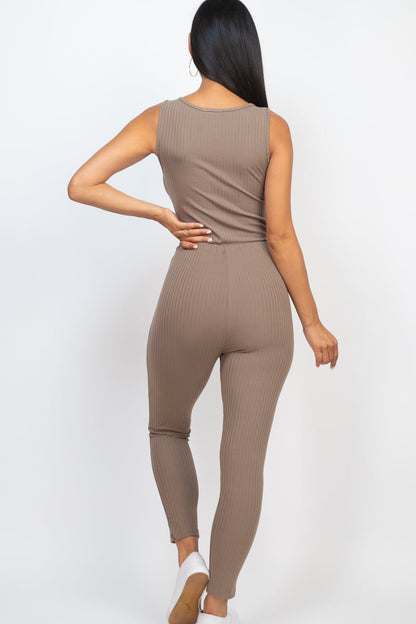 Ribbed Sleeveless Drawstring Jumpsuit (CAPELLA) - Capella Apparel