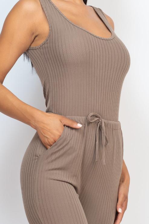 Ribbed Sleeveless Drawstring Jumpsuit - Wholesale Capella Apparel