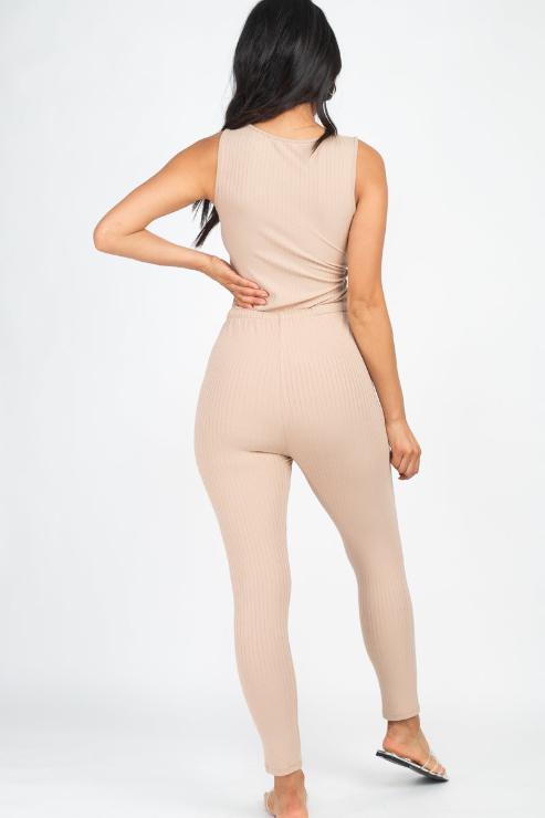 Ribbed Sleeveless Drawstring Jumpsuit - Wholesale Capella Apparel