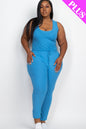 Plus Size Ribbed Sleeveless Drawstring Waist Jumpsuit (CAPELLA) - Capella Apparel