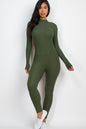 Ribbed Mock Neck Long Sleeve Casual Jumpsuit - Capella Apparel