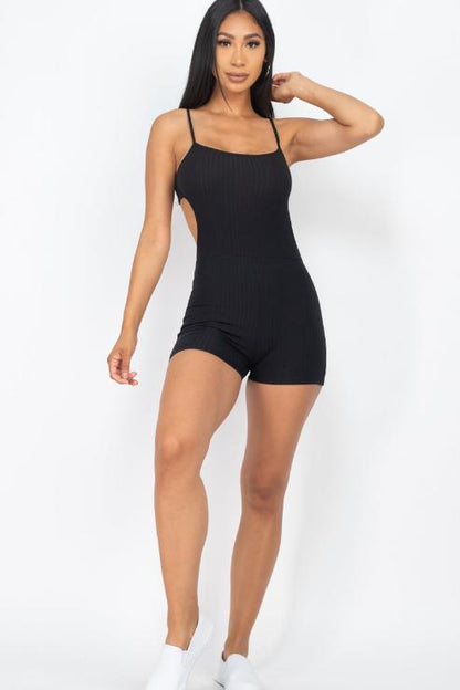 Ribbed Sleeveless Back Cutout Bodycon Romper - Wholesale Capella Apparel